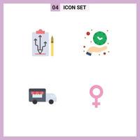 Mobile Interface Flat Icon Set of 4 Pictograms of head save time tactics hand shop on wheels Editable Vector Design Elements