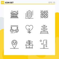 9 User Interface Outline Pack of modern Signs and Symbols of heart seo programing optimization snow Editable Vector Design Elements