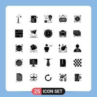 Set of 25 Vector Solid Glyphs on Grid for discount board shopping advertise bulb Editable Vector Design Elements