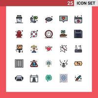 Filled line Flat Color Pack of 25 Universal Symbols of city love eyesight heart message Editable Vector Design Elements