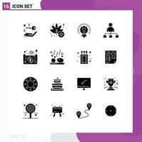 Universal Icon Symbols Group of 16 Modern Solid Glyphs of document share valentine film user Editable Vector Design Elements