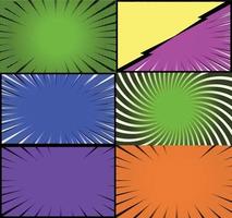 Comic book colorful frames background with halftone rays radial and dotted effects pop art style vector