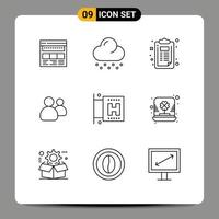 9 User Interface Outline Pack of modern Signs and Symbols of team group snow friends creative Editable Vector Design Elements