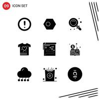 Editable Vector Line Pack of 9 Simple Solid Glyphs of map shrit country gym research Editable Vector Design Elements