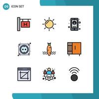 Pack of 9 Modern Filledline Flat Colors Signs and Symbols for Web Print Media such as spring food phone carrot hardware Editable Vector Design Elements