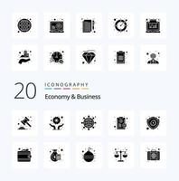 20 Economy And Business Solid Glyph icon Pack like secure dollar network currency board vector