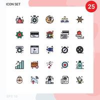 paquete de 25 modernos signos y símbolos de colores planos de línea rellena para medios de impresión web, como elementos de diseño de vectores editables para empleados de personas de celebración de equipos de red