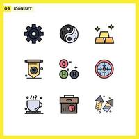 Modern Set of 9 Filledline Flat Colors Pictograph of process implementation money goals space Editable Vector Design Elements