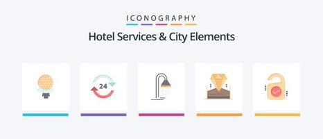 Hotel Services And City Elements Flat 5 Icon Pack Including hotel. diamond. service. brilliant. service. Creative Icons Design vector