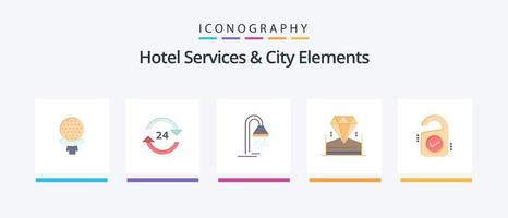 servicios de hotel y elementos de la ciudad paquete de iconos planos 5 que incluye hotel. diamante. Servicio. brillante. Servicio. diseño de iconos creativos vector