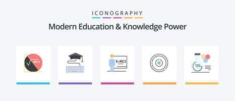 educación moderna y poder del conocimiento paquete de iconos flat 5 que incluye química. educación . aula. plenet.. diseño de iconos creativos vector