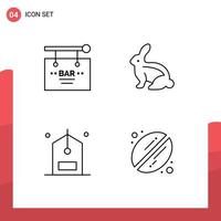 4 User Interface Line Pack of modern Signs and Symbols of bar check party easter counter Editable Vector Design Elements