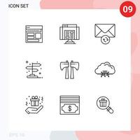 Pack of 9 creative Outlines of pointer directions browser arrow message Editable Vector Design Elements