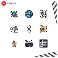 9 Thematic Vector Filledline Flat Colors and Editable Symbols of signal bluetooth love post letter Editable Vector Design Elements