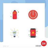 Editable Vector Line Pack of 4 Simple Flat Icons of bottle glow multimedia light mobile Editable Vector Design Elements