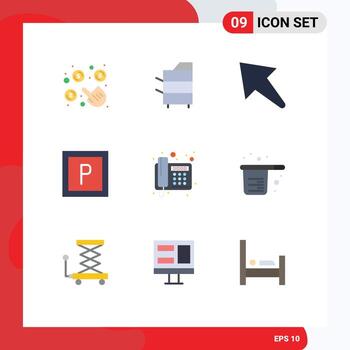 Mobile Interface Flat Color Set of 9 Pictograms of telegram phone technology fax parking Editable Vector Design Elements