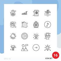 16 Universal Outline Signs Symbols of online percent gain passport funel diary Editable Vector Design Elements