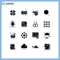 16 User Interface Solid Glyph Pack of modern Signs and Symbols of reporting datum parade data sets Editable Vector Design Elements