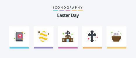 Easter Flat 5 Icon Pack Including easter. bowl. building. cross. celebration. Creative Icons Design vector