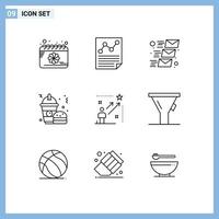 9 Thematic Vector Outlines and Editable Symbols of user burger report food email message Editable Vector Design Elements