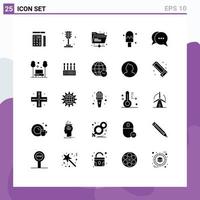 Group of 25 Modern Solid Glyphs Set for bubble conversation folder chat cream Editable Vector Design Elements