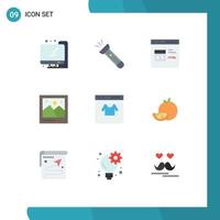 paquete de 9 signos y símbolos de colores planos modernos para medios de impresión web, como elementos de diseño de vectores editables html de código de foto de tarjeta
