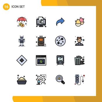 conjunto moderno de 16 líneas y símbolos rellenos de colores planos, como dirección de robot artificial naturaleza bebé elementos de diseño de vectores creativos editables