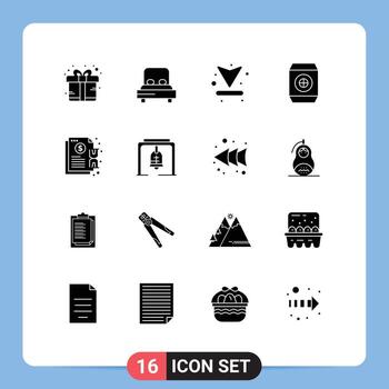 Editable Vector Line Pack of 16 Simple Solid Glyphs of invoice contract arrow soft drink Editable Vector Design Elements