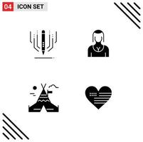 Group of 4 Modern Solid Glyphs Set for digital art fire work education character canada Editable Vector Design Elements