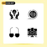 Modern Set of 4 Solid Glyphs Pictograph of protected ideas glasses hand planet view Editable Vector Design Elements