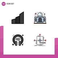 Modern Set of 4 Filledline Flat Colors and symbols such as apartments communication modern building mahal headphone Editable Vector Design Elements