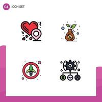 Set of 4 Commercial Filledline Flat Colors pack for heart location fleur budget money bag task Editable Vector Design Elements