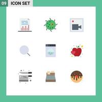 Modern Set of 9 Flat Colors Pictograph of machine tool plant magnify video Editable Vector Design Elements