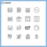 Modern Set of 16 Outlines Pictograph of bag sound real estate sine home Editable Vector Design Elements