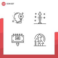 Mobile Interface Line Set of 4 Pictograms of communication ad idea fish board Editable Vector Design Elements