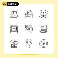 Set of 9 Modern UI Icons Symbols Signs for web box office vision search Editable Vector Design Elements