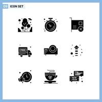 Universal Icon Symbols Group of 9 Modern Solid Glyphs of movie projector computers package free delivery truck Editable Vector Design Elements