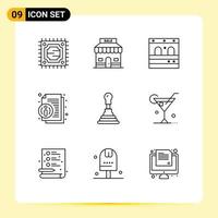 Universal Icon Symbols Group of 9 Modern Outlines of glass auto garage car information Editable Vector Design Elements