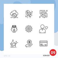 Universal Icon Symbols Group of 9 Modern Outlines of setting man bubble programming mind Editable Vector Design Elements