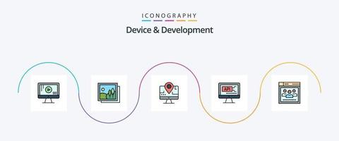 Device And Development Line Filled Flat 5 Icon Pack Including network . education. computer . coding. computer vector