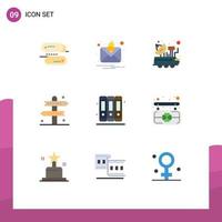 9 Universal Flat Color Signs Symbols of books game satellite directions activities Editable Vector Design Elements