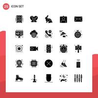 Pack of 25 Modern Solid Glyphs Signs and Symbols for Web Print Media such as chat sets love instagram rabbit Editable Vector Design Elements