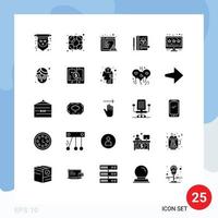 Universal Icon Symbols Group of 25 Modern Solid Glyphs of cucumber online shop alert rating process Editable Vector Design Elements