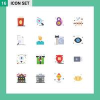 grupo universal de símbolos de iconos de 16 colores planos modernos de análisis de archivos música de fiesta de ocho marchas paquete editable de elementos de diseño de vectores creativos