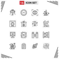 16 Thematic Vector Outlines and Editable Symbols of shuttle publish shopping launch view Editable Vector Design Elements