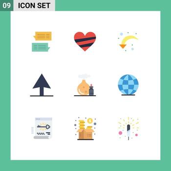 Flat Color Pack of 9 Universal Symbols of bottle aroma favorite cursor right arrow Editable Vector Design Elements