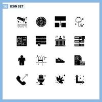 Pack of 16 Modern Solid Glyphs Signs and Symbols for Web Print Media such as travel letter security stethoscope check Editable Vector Design Elements