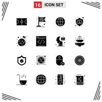 Group of 16 Modern Solid Glyphs Set for space flag internet brain idea Editable Vector Design Elements