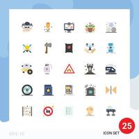 25 User Interface Flat Color Pack of modern Signs and Symbols of agriculture pot computer plant growth Editable Vector Design Elements