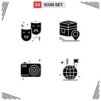 4 Universal Solid Glyphs Set for Web and Mobile Applications mask muslim circus kaba father Editable Vector Design Elements